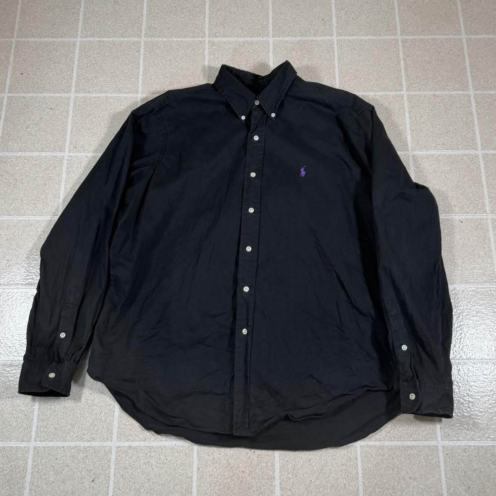 Polo Ralph Lauren Mens XL Classic Fit Black Oxford Button Down Shirt Purple Pony